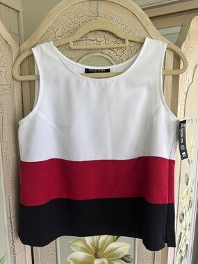 Perceptions White Red and Black Colorblock Tank